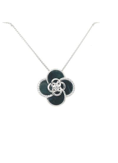 Sterling Silver Marble Flower Pendant with Cubic Zirconia